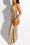 Colour Fashion Sexy Striped Print Backless Spaghetti Strap Sling Dress
