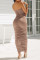 Coffee Fashion Sexy Solid Backless Fold Strapless Sleeveless Dress