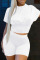 White Simplicity Solid Patchwork O Neck Short Sleeve Two Pieces
