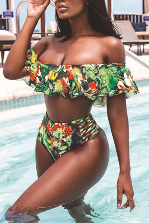 Green Sexy Fashion Printed Swimsuit Set