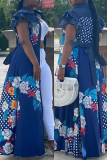 Blue Fashion Casual Printed Loose Dress
