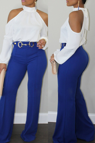 White Fashion Casual Solid Hollowed Out Turtleneck Tops