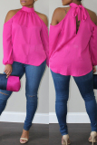 Pink Fashion Casual Solid Hollowed Out Turtleneck Tops
