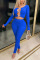 Blue Casual Solid Hollowed Out O Neck Three Quarter Two Pieces