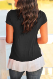 Black Fashion Casual Solid Patchwork O Neck Tops