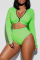 Green Chic V Neck Zipper Two-piece Swimwears