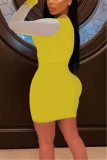Yellow Leisure Commuter Sexy Patchwork Tight Dress