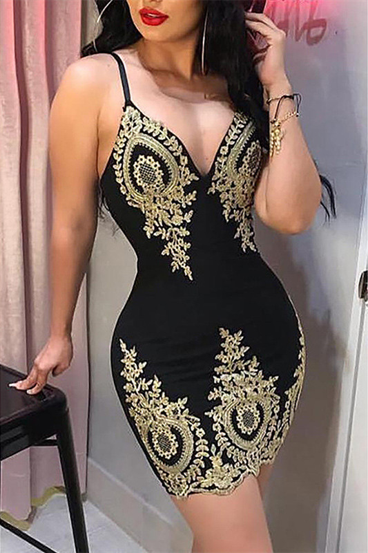 Black Sexy Fashion Stitching Sling Dress