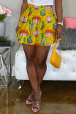 Yellow Fashion Sexy Printed High Waist Skirt