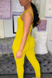 Yellow Sexy Fashion Patchwork Solid Sleeveless Slip 