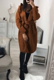 Brown Trendy Long Sleeves Lace-up Trench Coats