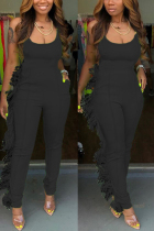 Black Fashion Sexy Fluorescent Asymmetrical Solid Sleeveless Slip Jumpsuits