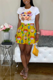 Yellow Fashion Sexy Printed High Waist Skirt