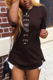 Black Fashion Casual Printed Short-sleeved T-shirt Top
