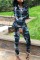 Blue adult Street Fashion Camouflage Print Two Piece Suits Patchwork pencil Long Sleeve Two-pi