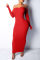 Red Fashion Sexy Off The Shoulder Long Sleeves One word collar Pencil Dress Mid-Calf backless  Club Dres