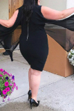 Black Trendy Patchwork Chiffon Knee Length Dress