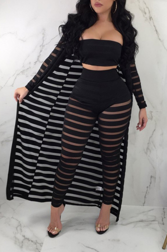 Black Sexy Hollow-out Three-piece Pants Set