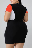 Orange Fashion Plus Size Stitching Short Sleeve Dress