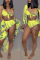 Yellow Sexy Printed Bikini Three-piece Swimwear