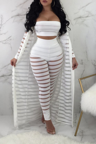 White Sexy Hollow-out Three-piece Pants Set