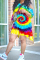 Yellow Sexy Patchwork Tie-dye One Shoulder Plus Size Two Pieces Sets