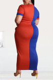 Blue Sexy Fashion Stitching Short Sleeve Plus Size Dress