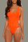 Tangerine Red Sexy Solid Hollowed Out Mesh Swimwears