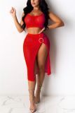 Red Sexy Perspective Vest Beach Skirt Set