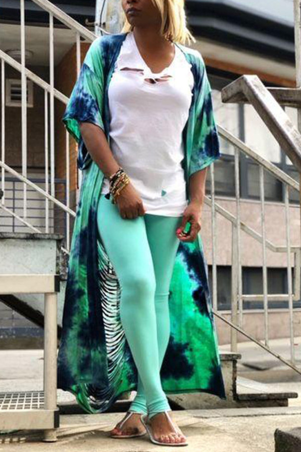 Green cardigan Print Patchwork Print Half Sleeve Blazer & Suits &Jacket
