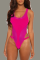 Rose Red Sexy Solid Hollowed Out Mesh Swimwears