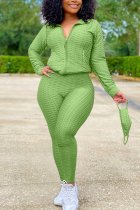 Green Sexy Sportswear Patchwork Zipper Collar Long Sleeve Two Pieces (With Mask)