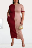 Pink Sexy Fashion Stitching Short Sleeve Plus Size Dress