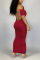 Wine Red Chemical fiber blend Sexy Off The Shoulder Short Sleeves One word collar Step Skirt Ankle-Length Sol