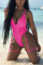rose red Solid backless Asymmetrical bandage Sexy Fashion One-Piece Swimwear