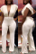 Cream White Casual Fashion Backless bandage Hollow Asymmetrical Solid Sleeveless V Neck Jumpsuits