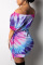 purple Fashion Sexy Patchwork Print bandage One word collar Hip skirt Dresses