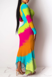 Multicolor Sexy Print Patchwork Half A Turtleneck Irregular Dress Dresses