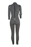 Black Sexy Striped zipper Long Sleeve V Neck 