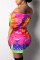 Green Fashion Sexy Patchwork Print bandage One word collar Hip skirt Dresses