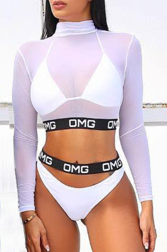 White Sexy Hollowed-out Two-piece Swimwears(With Bra)