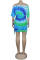 Green Fashion Sexy Patchwork Print bandage One word collar Hip skirt Dresses
