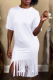White Sexy Solid Tassel O Neck A Line Dresses
