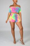 multicolor venetian Casual Two Piece Suits Print Tie Dye Straight Short Sleeve 