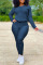 Navy Blue Casual Solid O Neck Long Sleeve Two Pieces