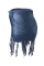 Blue Denim Button Fly Zipper Fly Mid Solid Patchwork Tassel Straight shorts 