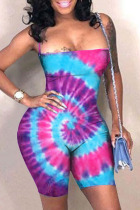 purple Sexy Fashion Tie-dyed Coloured drawing bandage Polyester Sleeveless Wrapped  Rompers