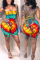 Yellow Sexy Fashion Tie-dyed Coloured drawing bandage Polyester Sleeveless Wrapped  Rompers
