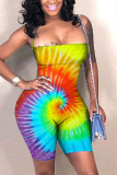 Yellow Rainbow Color Sexy Tie-dyed Coloured drawing bandage Sleeveless Wrapped Rompers