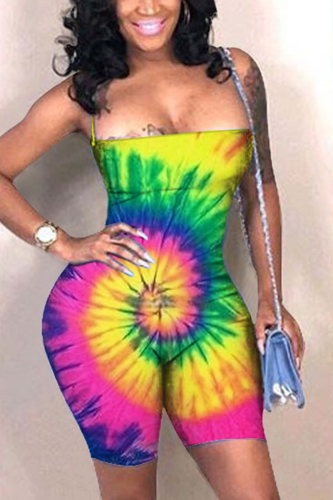 Green Rainbow Color Sexy Tie-dyed Coloured drawing bandage Sleeveless Wrapped Rompers